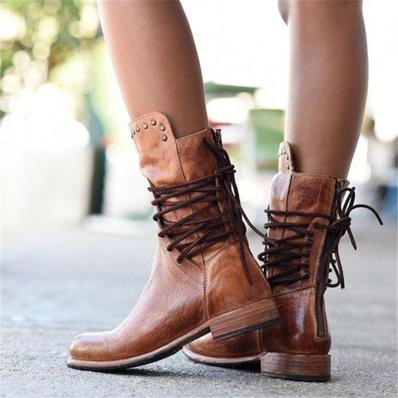 WINIFRED™ – Brown Leather Lace-Up Boots for Women