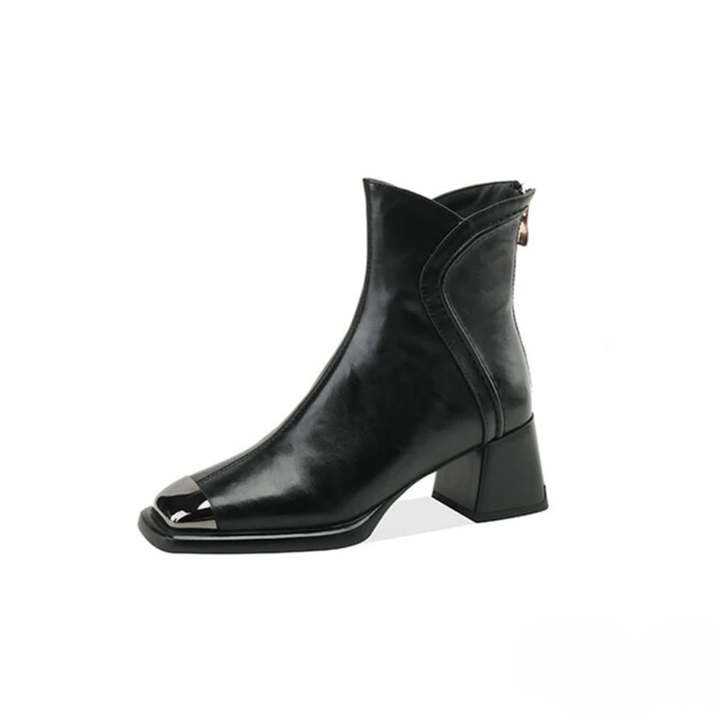MAUREEN™ – Leather High Heel Ankle Boots with Elegant Cut and Gold Toe Detail